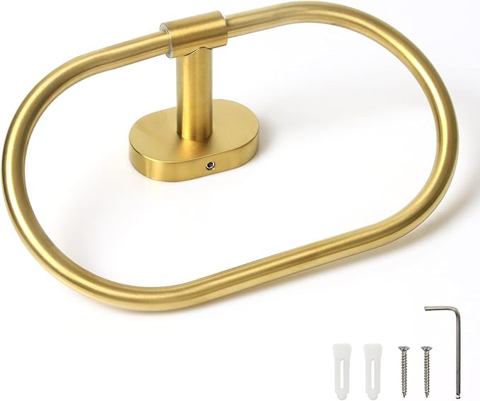 HouseAid Oval Towel Holder for Bathroom, Stainless Steel Towel Ring, Modern Bathroom Hand Towel Rack, Wall Mounted, Brushed Gold