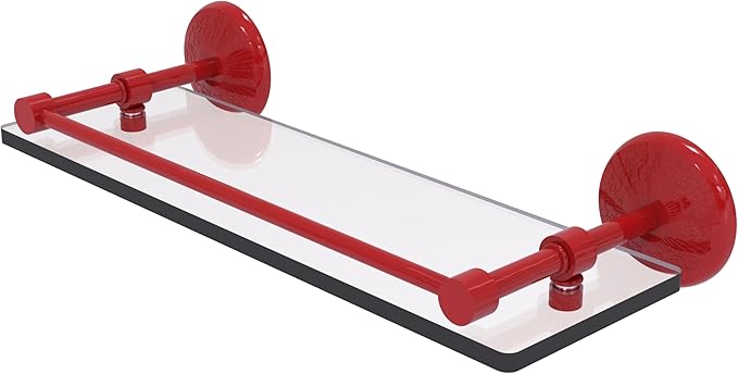Allied Brass MC-1/16-GAL-FER Monte Carlo 16 Inch Tempered Glass Shelf with Gallery Rail, Fire Engine Red