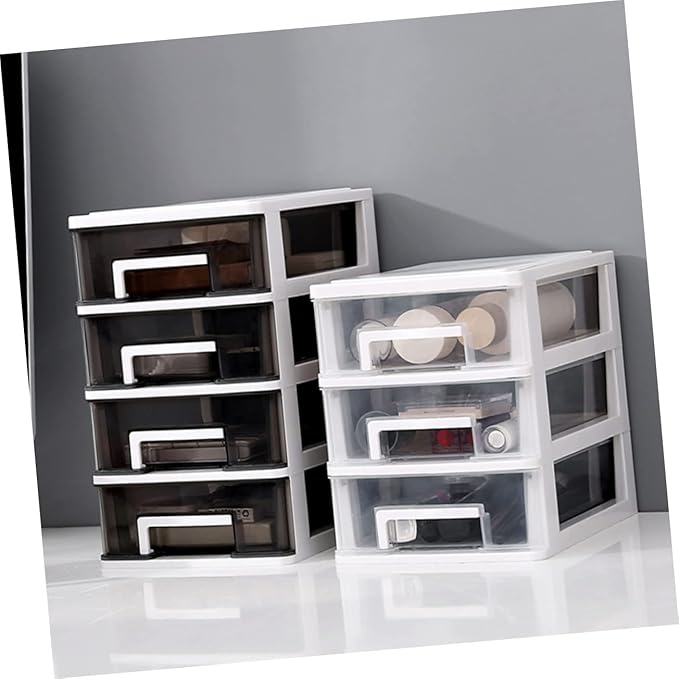 Outanaya Three-layer Drawer Storage Cabinet White Plastic Organizer for Desktop Multifunctional Storage Box for Sundries Bathroom Office Use
