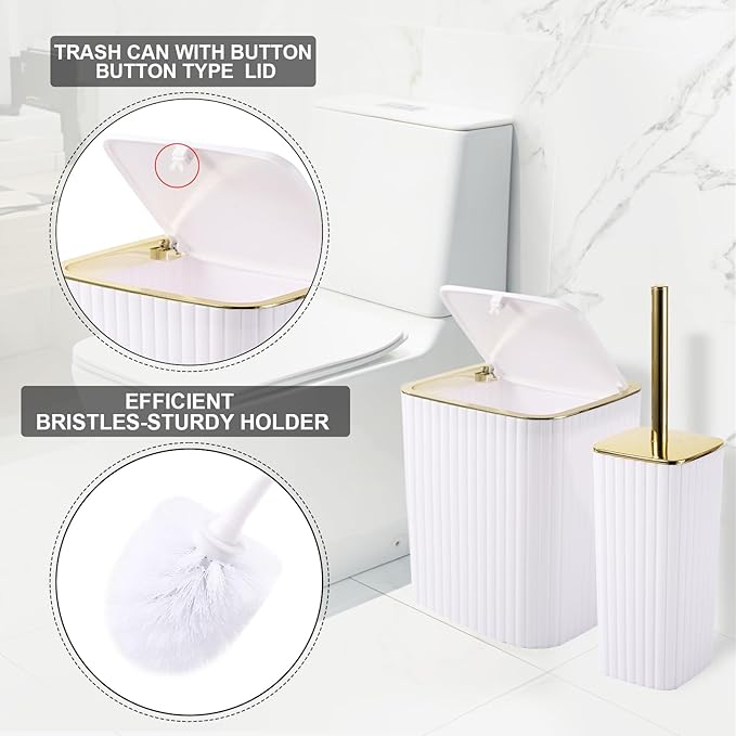 XLHOMO Bathroom Accessories Set - Gorgeous Bathroom Set, 10PC White Bathroom Accessory Set, Toilet Brush, Trash Can, Qtip Holder Dispenser & Soap Dispenser