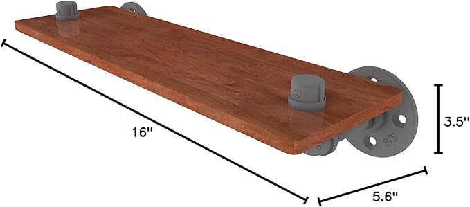 Allied Brass P-450-16-WS Pipeline Collection 16 Inch Ironwood Wood Shelf, Matte Gray