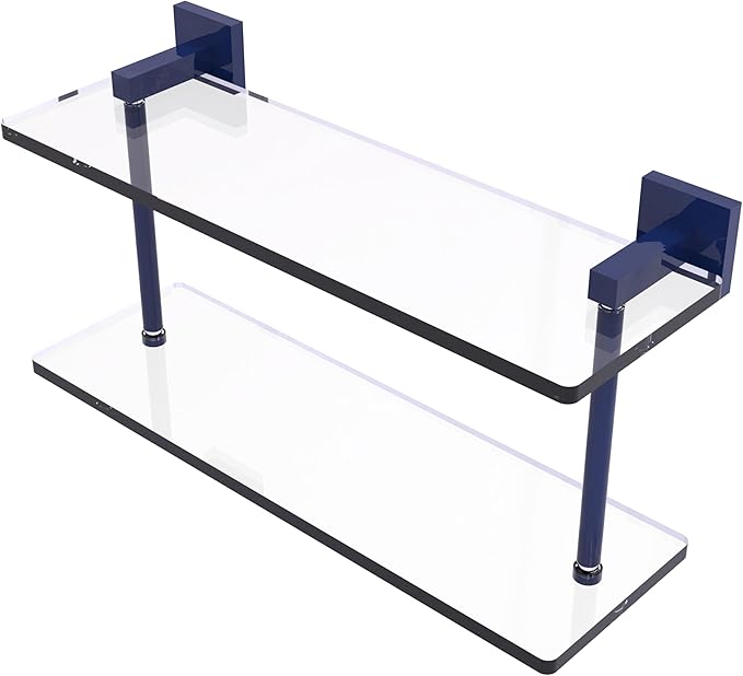 Allied Brass MT-2-16-MBL Montero Collection 16 Inch Two Tiered Glass Shelf, Mediterranean Blue