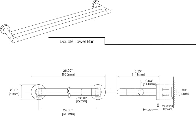 Gatco 4644 Glam Double Towel Bar, Satin Nickel, 24 Inch