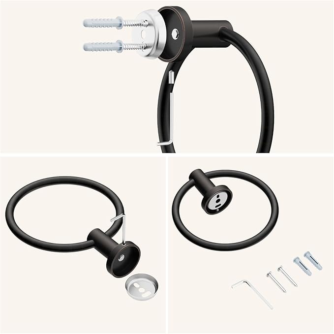 FORIOUS Towel Ring, SUS304 Stainless Steel Modern Hand Towel Holder Rack Hanger Round for Bathroom Wall Mounted, Ideal for Bath, Kitchen, RV, Oil Rubbed Bronze