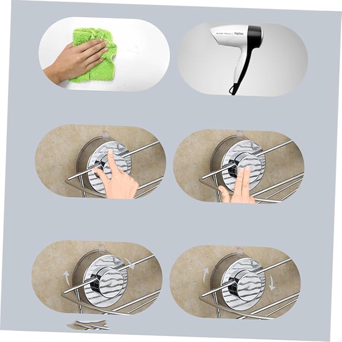 WOONEKY Ergonomic Bathroom Shelves Wall-Mounted Rack Sturdy Wire Organizer Suction Cup Collector Easy to Clean for Home