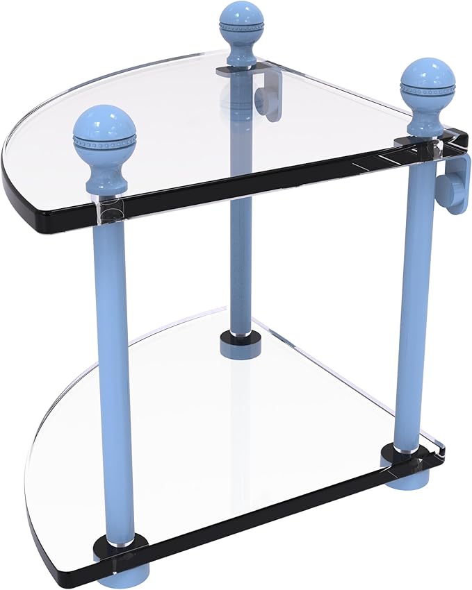 Allied Brass MA-3-FTB Mambo Collection 2 Tier Corner Glass Shelf, Flat Troll Blue