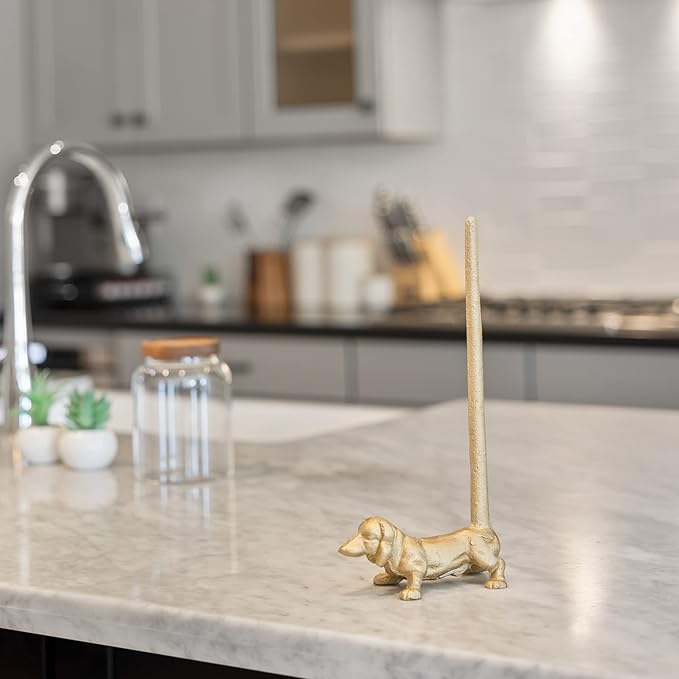 WallCharmers Gold Paper Towel Holder, Metal Toilet or Kitchen Paper Holder for Floor or Countertop, Gold Dog