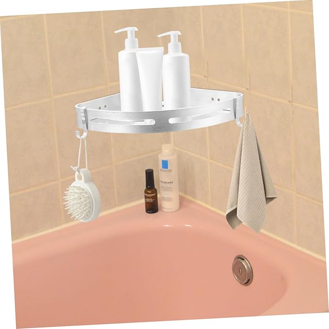 Punch Wall Mounted Rack Silver Triangle Storage Shelf for Bathroom Kitchen Aluminum Design Space Saving for Organizing Shampoo Soap Towels and More