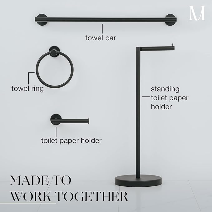 Marmolux Acc - Matte Black Towel Bar - 24 inch Bathroom Towel Holder - Heavy Duty Stainless Steel SUS 304 Bar - Wall Mounted Towel Rack Storage Set - Ideal for Bathroom & Kitchen. - Hand Towel Holder