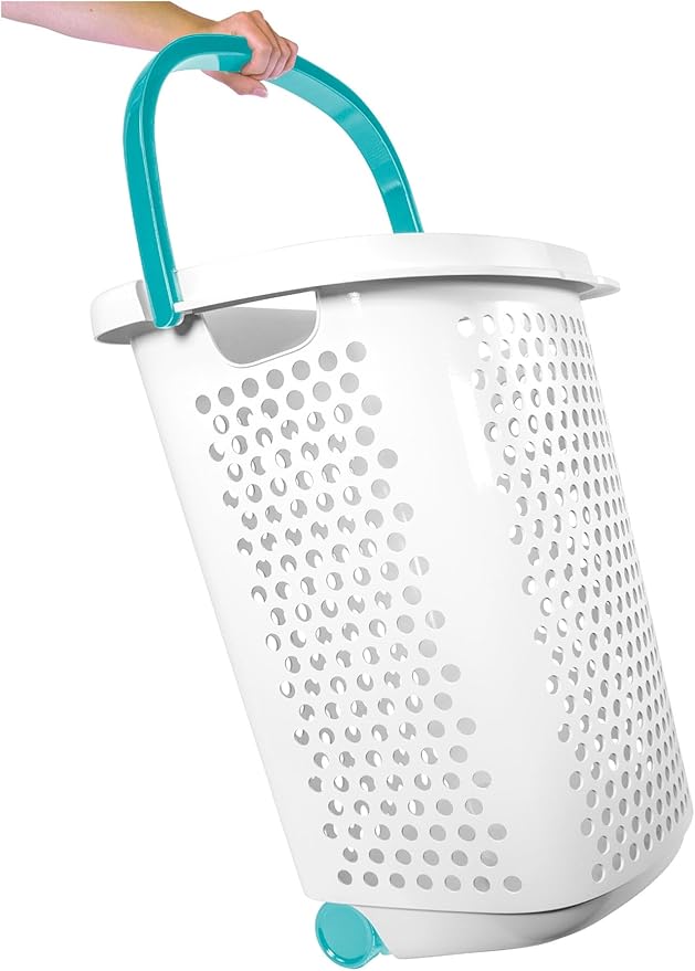 (2-Pack) 2 Bushels Wheeled Plastic Laundry Basket, Lightweight and Flexible, Equipped with Handles, Easy to Clean, Suitable for use in Homes, Dormitories, Bathrooms and Laundry Rooms.