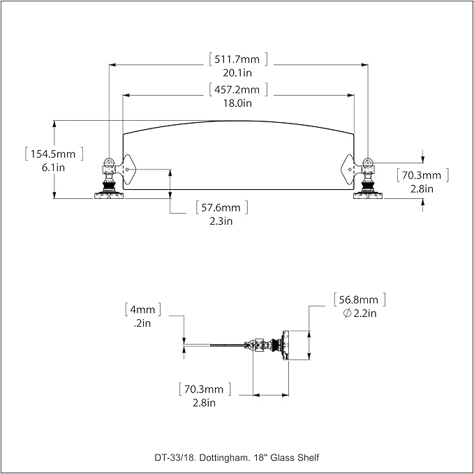 Allied Brass DT-33/18-BKM Dottingham Collection 18 Inch Glass Shelf, Matte Black