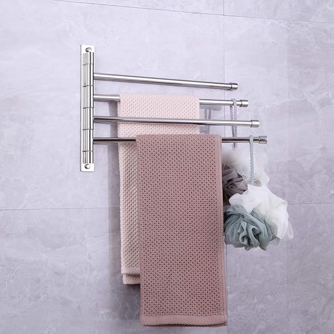 Towel Holder Swing Out Towel Bar Stainless Steel Bathroom Hand Towel Rack 4-Bar Folding Arm Swivel Hanger Wall Mount Polished Finish