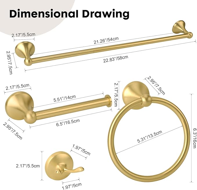 4 Piece Antique Bathroom Hardware Accessories Set Brushed Gold,24 Inch Towel Bar Set,Towel Rack Set,Bathroom Towel Holder Set