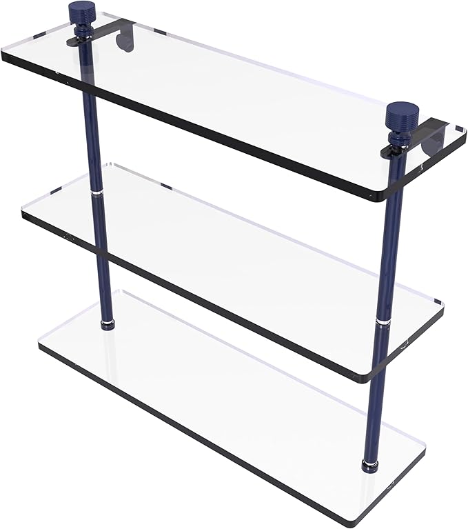 Allied Brass FT-5/16-MBL Foxtrot Collection 16 Inch Triple Tiered Glass Shelf, Mediterranean Blue