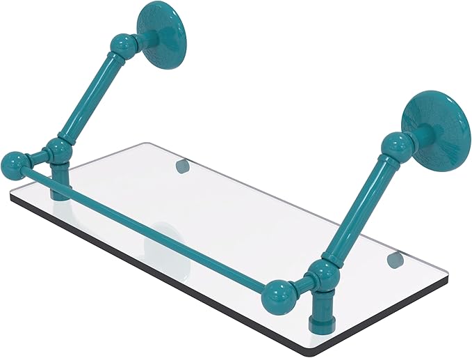 Allied Brass PMC-1-18-GAL-GLT Prestige Monte Carlo 18 Inch Floating Glass Shelf with Gallery Rail, Glokzin Teal