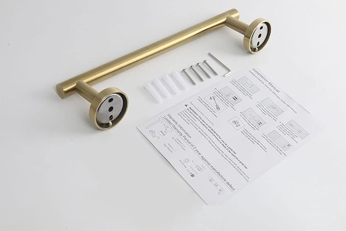 TocTen Bath Towel Bar - Thicken SUS304 Stainless Steel Bathroom Towel Holder, Towel Rod for Bathroom Heavy Duty Wall Mounted Towel Rack Hanger (12IN, Gold)