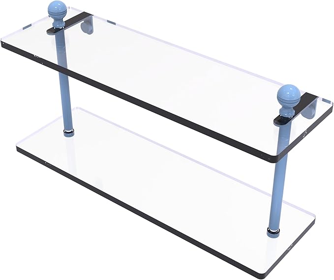Allied Brass MA-2/16-FTB Mambo Collection 16 Inch Two Tiered Glass Shelf, Flat Troll Blue
