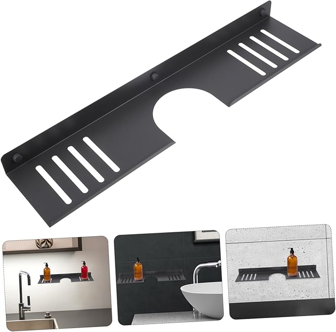Over Sink Shelf Bathroom Organizer No Drill Wall-Mounted Design for Easy Storage Organization Over Bathroom Sink Minimalist Aesthetic Space-Saving Makeup Station Shaped Gun Grey