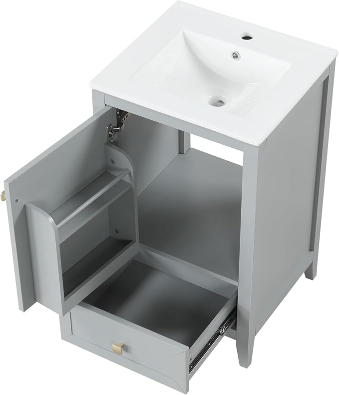 20 in Small Bathroom Vanity with Sink,Wood Modern Single Bathroom Sink Cabinet with Soft Closing Door and Drawer,Freestanding Grey