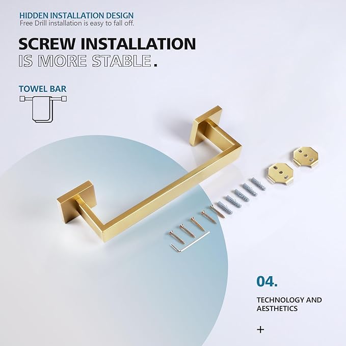 KOKOSIRI 12 Inch Hand Towel Holder Bath Towel Bar Kitchen Dish Cloths Hanger Stainless Steel Wall Mount, Brushed Gold, B4003BG-L12