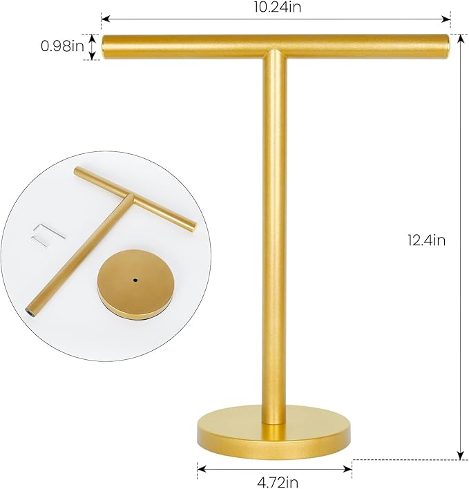 T-Shape Bath Hand Towel Holder Stand, Stainless Steel Free Standing Hand Towel Rack, for Bathroom Kitchen & Countertop, Golden