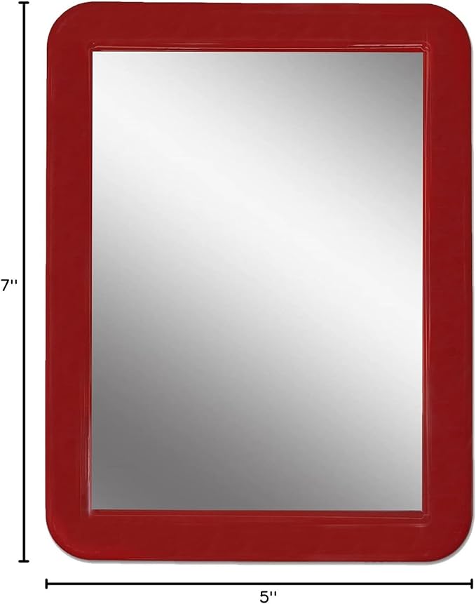 Magnetic Mirror for Locker, 5" x 7" - Real Glass Make-up Mirror - Locker Accessory for School, Home, Gym, Office (Red)
