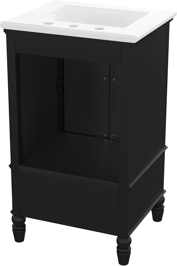 Virubi 20" Small Bathroom Vanity with Sink,Doors and Drawer,Wood Mid-Century Modern Bathroom Sink Cabinets with Adiustable Foot Pads,for Small Space,Freestanding (Black)
