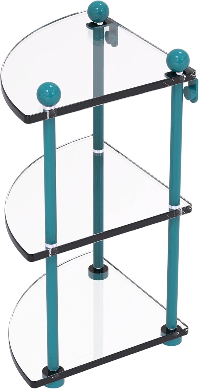 Allied Brass PR-6-GLT Three Tier Corner Glass Shelf, Glokzin Teal