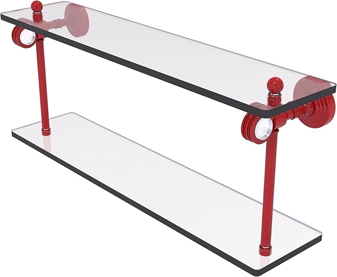 Allied Brass PG-2D-22-FER Pacific Grove Collection 22 Inch Two Tiered Glass Shelf with Dotted Accents, Fire Engine Red