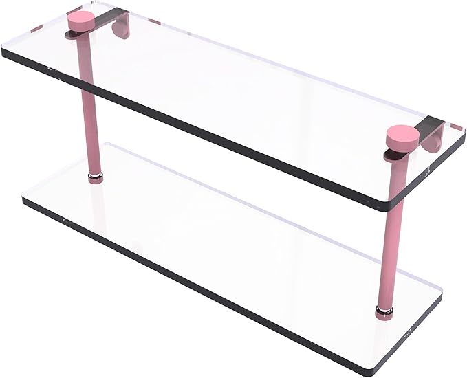 Allied Brass NS-2/16-PNK 16 Inch Two Tiered Glass Shelf, Pink