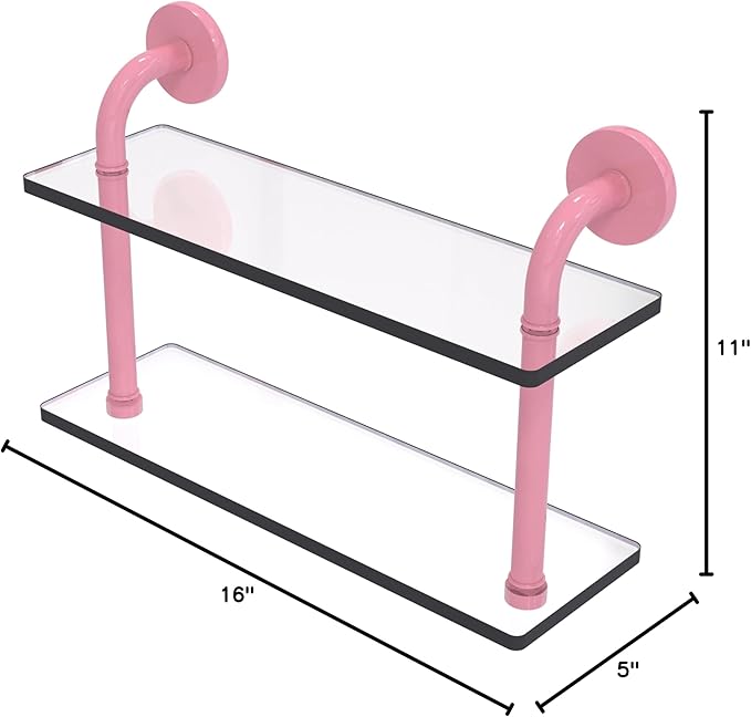 Allied Brass RM-2-16-PNK Remi Collection 16 Inch Two Tiered Glass Shelf, Pink