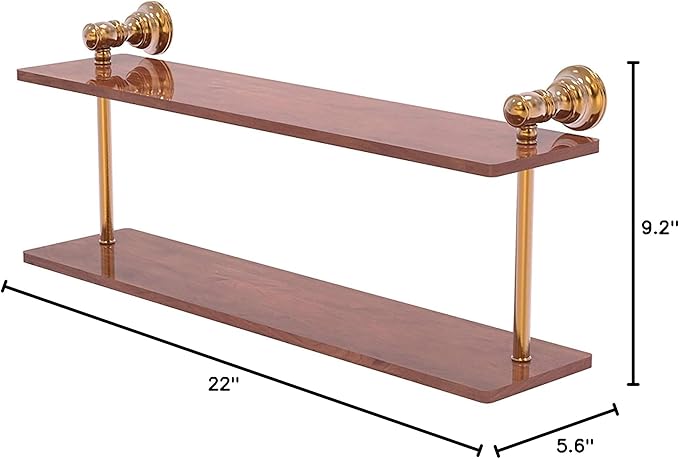 Allied Brass CL-2-22-IRW Carolina Collection 22 Inch Two Tiered Wood Shelf, Brushed Bronze