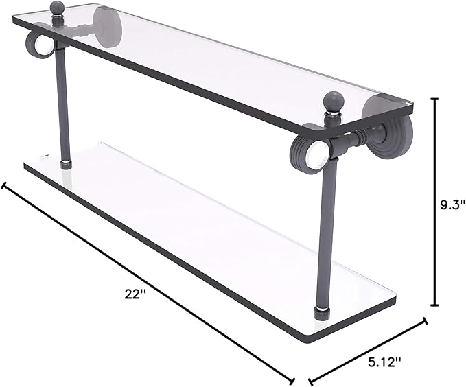 Allied Brass PG-2G-22 Pacific Grove Collection 22 Inch Two Tiered Groovy Accents Glass Shelf, Matte Gray