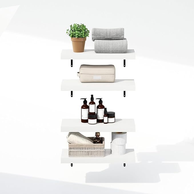 Furinno Tanna Floating Shelves for Wall Set of 4, 22-Inch Bathroom Wall Shelf, Wall Mounted Shelf, for Bathroom Organizers and Storage, Living Room, White Texture