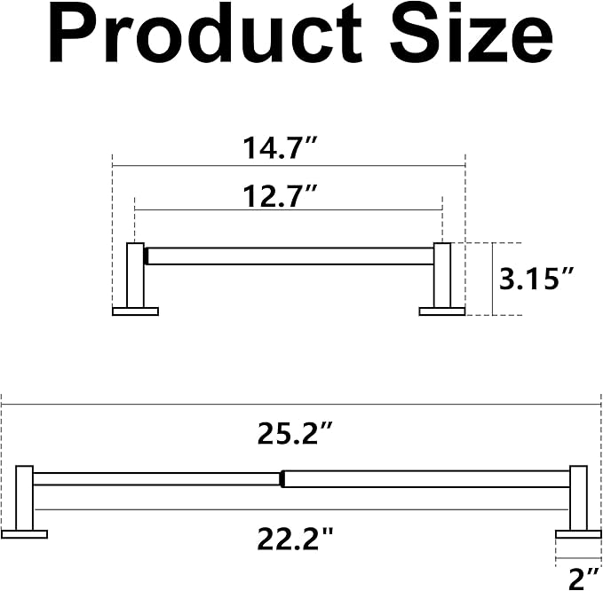 Towel Bar, Adjustable 12.7inch to 23.2inch Wall Mounted Towel Rack for Bathroom, Kitchen, SUS 304 Stainless Steel Towel Rod with Square Base (Brushed Nickel)
