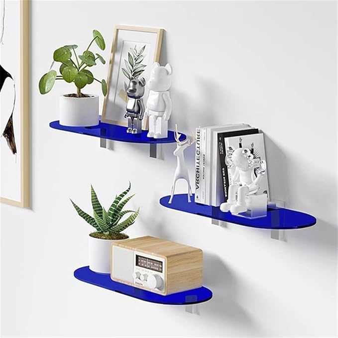 Bathroom Shelves , Acrylic Floating Shelves for Wall, Clear Acrylic Display Shelf, Wall Decoration & Storage Shelf for Living Room, Bathroom, Bedroom, Kitchen ,Wall Mounted Storage Rack(Blue,Small)