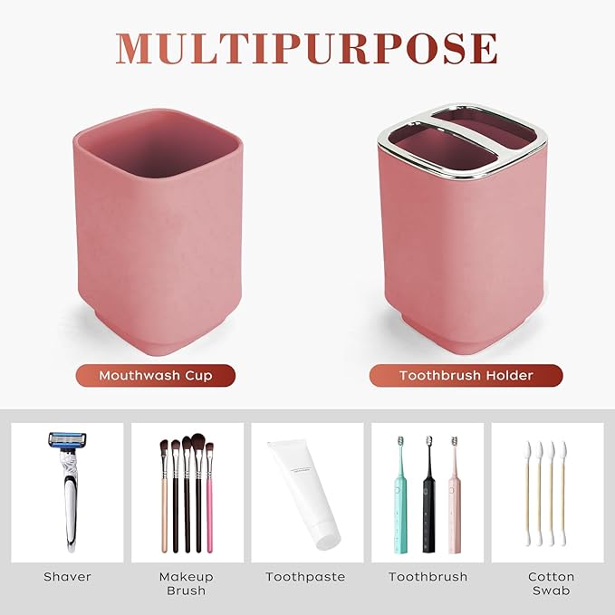 4Pack Bathroom Accessories Set, Bohemian Bathroom Sink Set, Contain Soap Dispenser, Toothbrush Holder, Soap Dish & Mouthwash Cup,Square soap and Toothbrush Holder Set