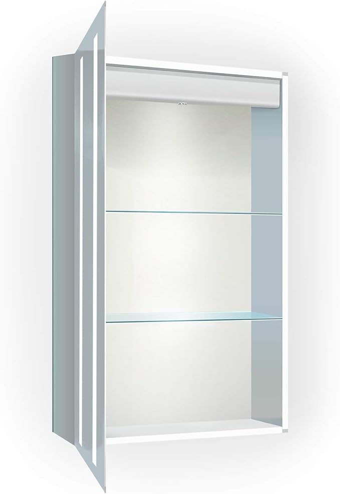 Krugg Kinetic LED Medicine Cabinet| Recessed or Surface Mount Mirror Cabinet w/Dimmer & Defogger (20"x30" Left Hinge)