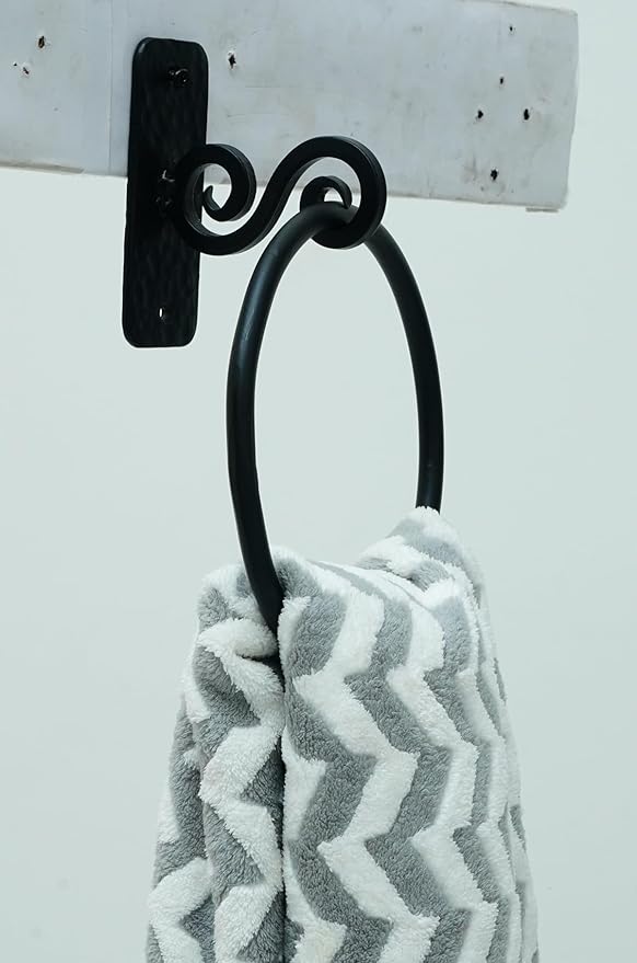 The Metal Magician Round Hand Towel Holder for Bathroom Wall - Kitchen Towel Ring - Aesthetic Design & Heavy Duty Durability - (Spiral Suspension) - (Black)