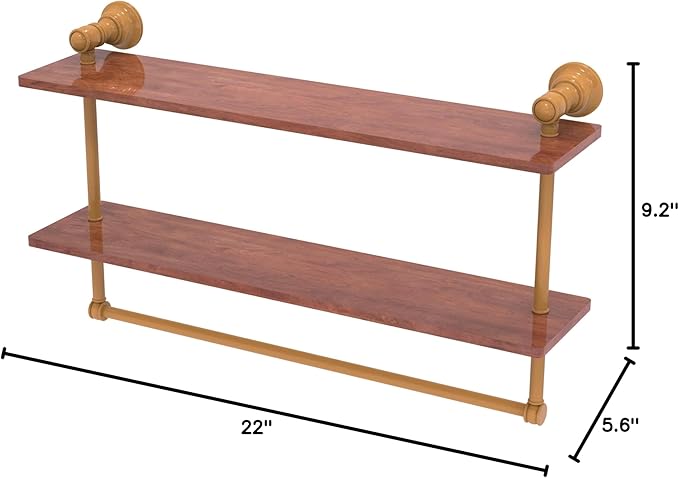 Allied Brass CL-2-22-IRW-GLY Carolina Collection 22 Inch Two Tiered Wood Shelf, Golden Yellow