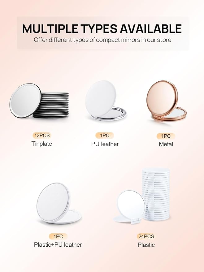 Compact Mirror Bulk, Set of 2 Double-Sided 1X/2X Magnifying Purse Pocket Makeup Mirrors(Round, Pink Marshmallow)