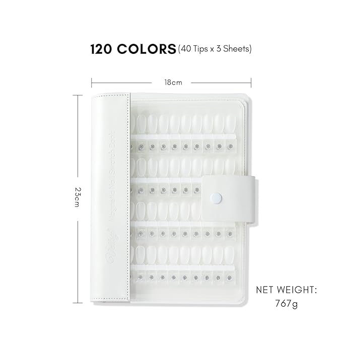 Vettsy Magnetic Nail Swatch Book, 120 Nail Color Display Book Organizer with 120 Magnetic Tips, Professional Salon Nail Art Color Chart & Practice Stand for Easy Preview & Storage
