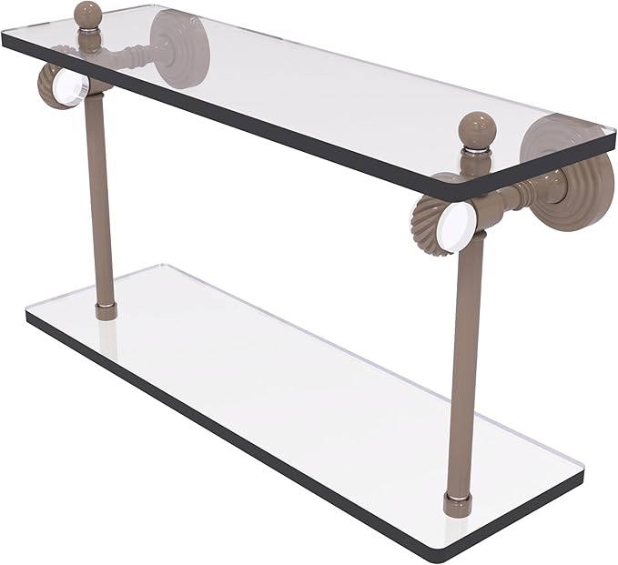 Allied Brass PG-2T-16-SHB Pacific Grove Collection 16 Inch Two Tiered Glass Shelf with Twisted Accents, Shaded Beige