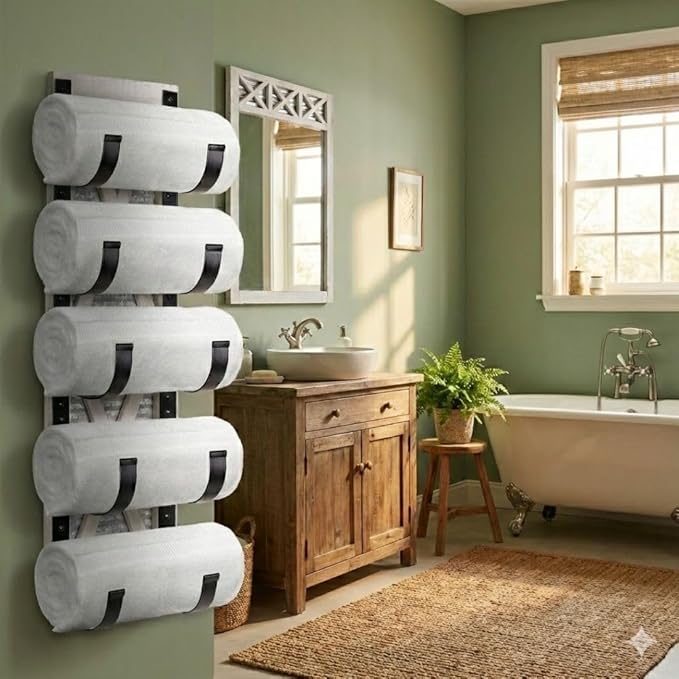 Autumn Alley Farmhouse Towel Holder, Rustic Wine Rack, Rolled Towel Rack, and Wine Holder for Farmhouse Bathroom Accessories Décor, Wall Mounted Towel Rack, Rustic White