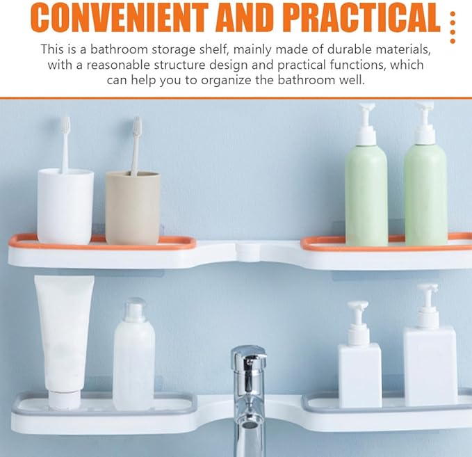 Wall-Mounted Foldable Corner Storage Rack 2pcs Punch-Free Bathroom Shelf Organizer with Drainage for Home, White Orange and White Gray