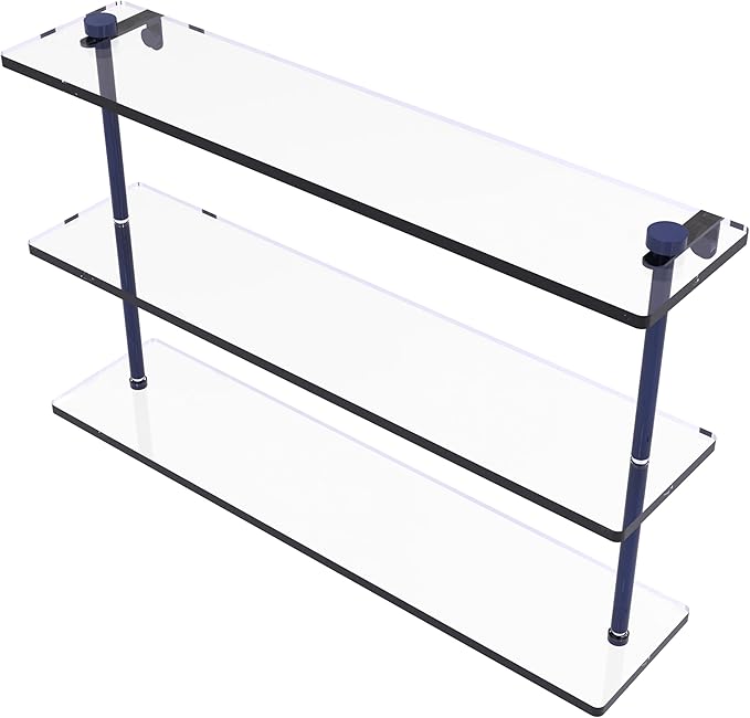 Allied Brass NS-5/22-MBL 22 Inch Triple Tiered Glass Shelf, Mediterranean Blue