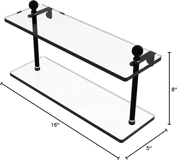 Allied Brass MA-2/16 Mambo Collection 16 Inch Two Tiered Glass Shelf, Matte Black