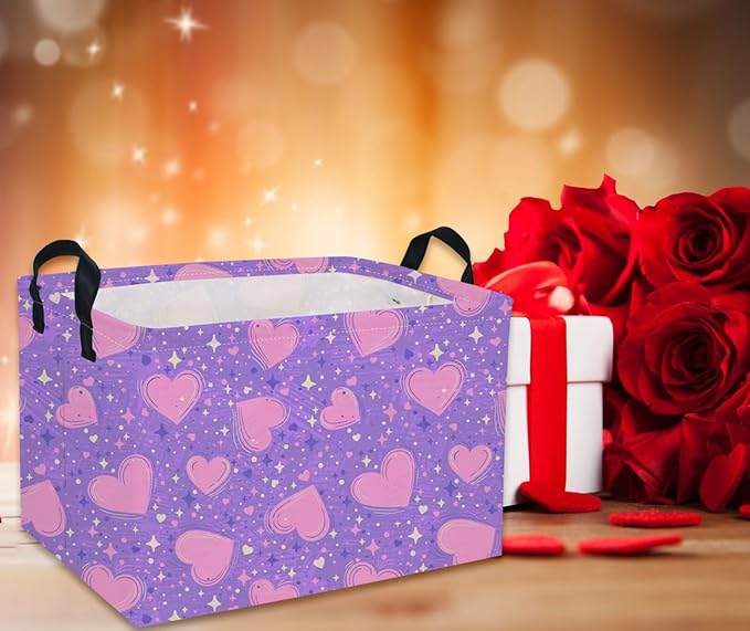 Rectangular Valentine's Day Baskets,Heart Basket,Girls Basket Kids Storage Bin Love Room Decor for Home.(Purple Heart)