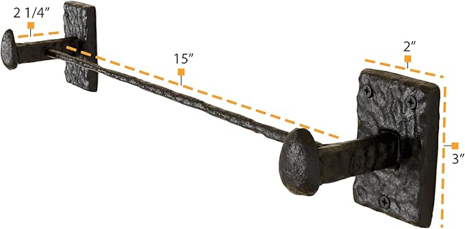 Rustic State Motris Cast Iron Towel Bar with Hammered Effect Texture for Bathroom and Kitchen - Railroad Spike Industrial Design Hand Towel Rail Holder Hanger Rack - Black
