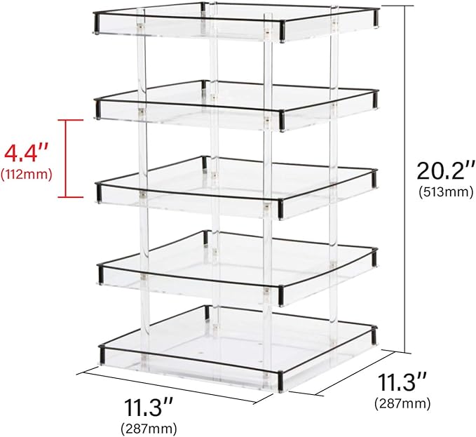 J JACKCUBE DESIGN Nail Polish Organizer, 5 Tier Acrylic 360 Rotating Display Rack Stand Makeup Cosmetics Storage Box Carousel Shelf with Black Iron Guard, Hold Up to 310 – MK302-5